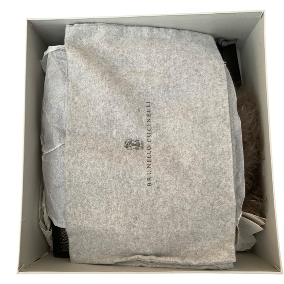 BRUNELLO CUCINELLI | ´Bordeaux’ Brown Leather Peep Toe Slip Bootie Gray Fur 37.5 - Picture 13 of 13